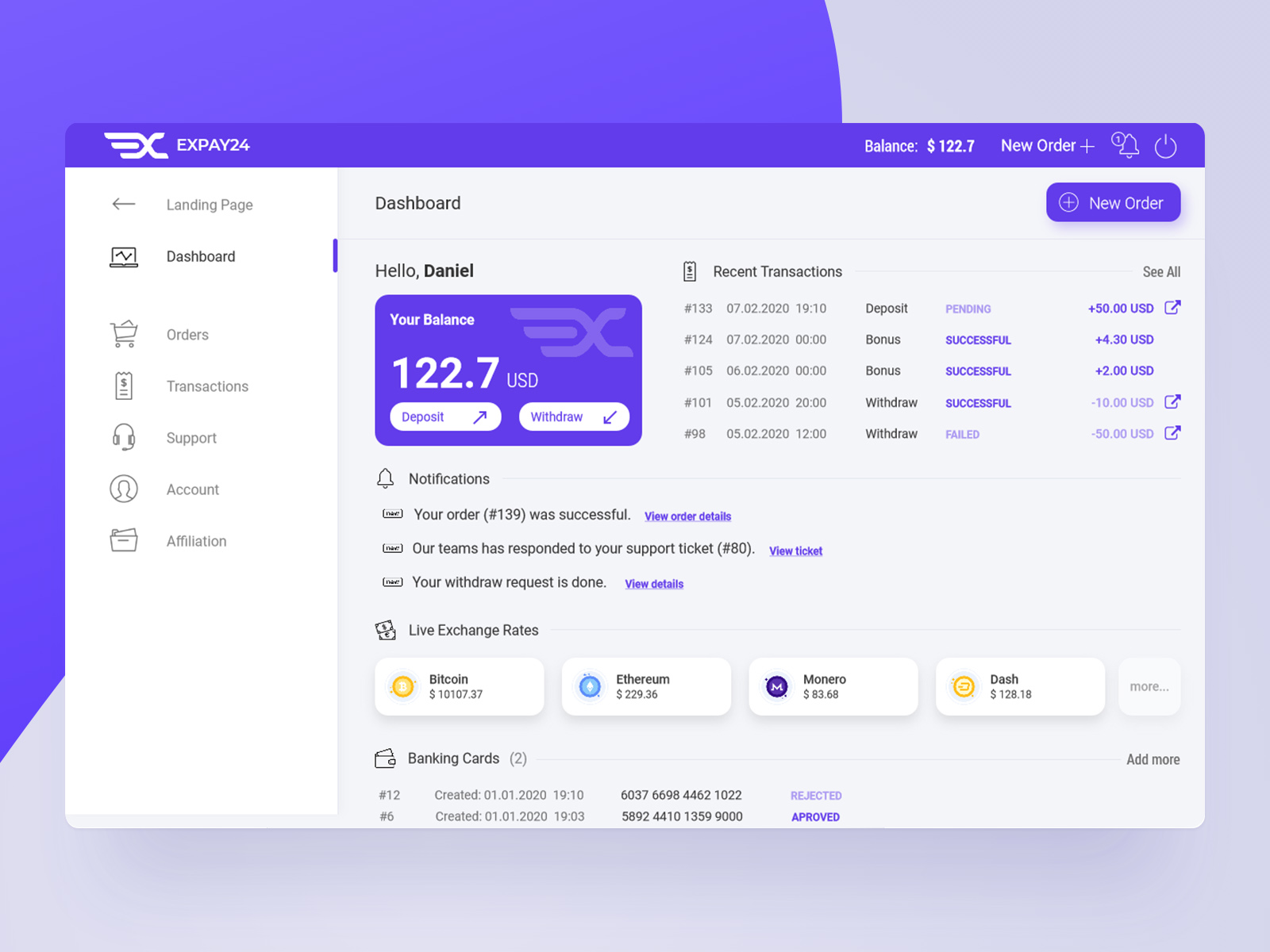 Xpay 24 website UI design